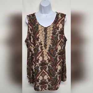 Daniel Rainn 1X Sleeveless Blouse Tie Front Paisley Lace Lightweight